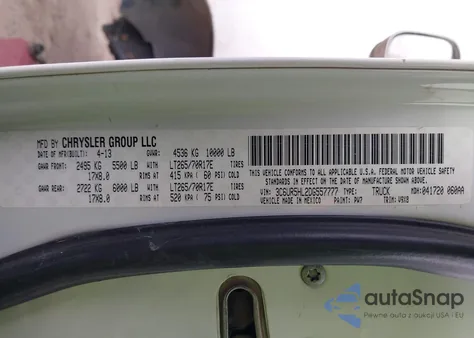 2013 Ram 2500 Tradesman z USA, uszkodzony, nr VIN 3C6UR5HL2DG557777